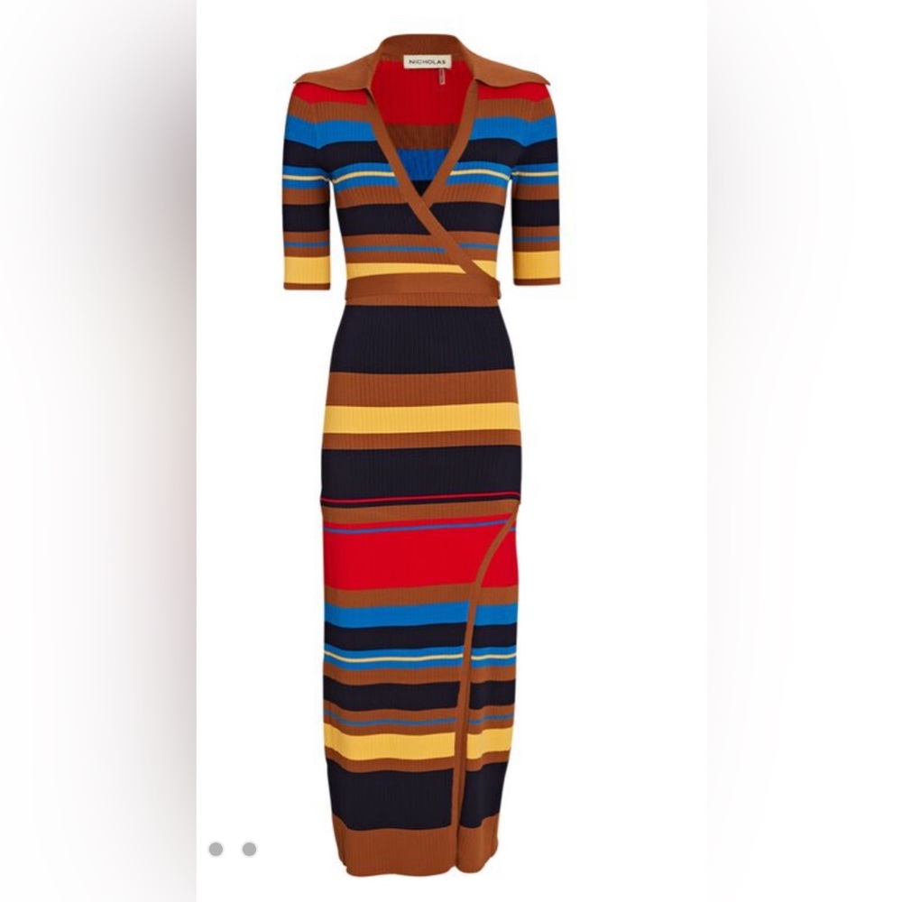 NICHOLAS
Joanna Striped Rib Knit Wrap Dress